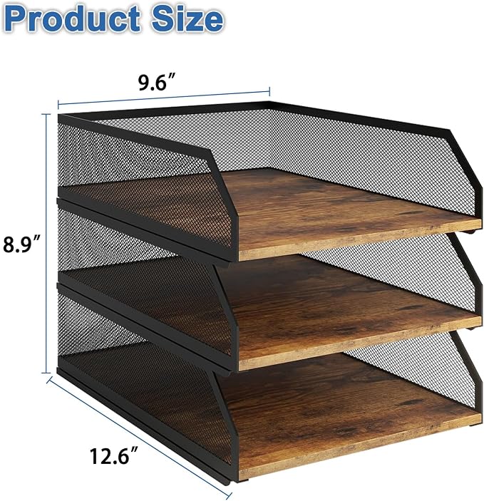 Natwind 3-Tier Stackable Metal Mesh Paper Organizer - Image 2