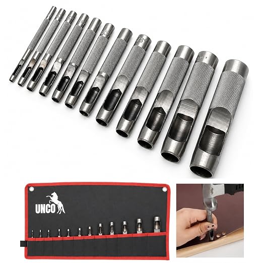UNCO- Hollow Leather Hole Punch Set, 1/8"- 3/4", Carbon Steel Leather Hole by Unco