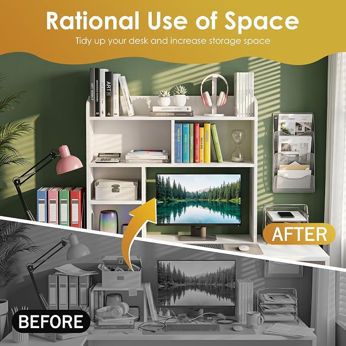 SUPER DEAL Desktop Bookshelf, Countertop Storage Hutch - Image 7