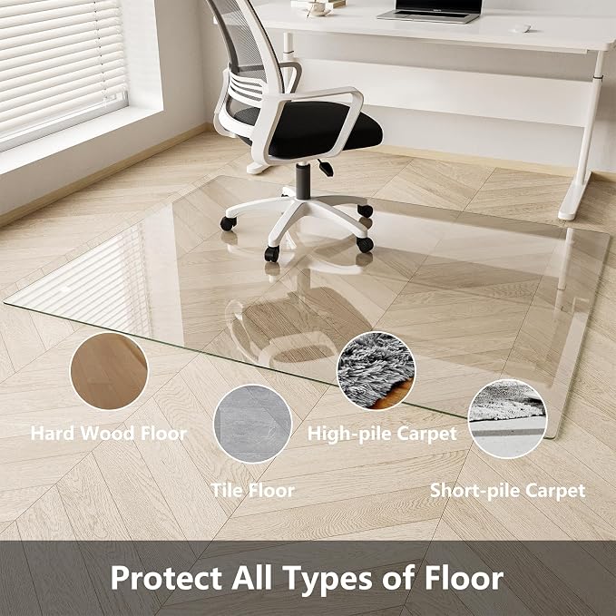 Koonmi Glass Chair Mat for Carpet, Tempered Glass Chair Mat - Image 5