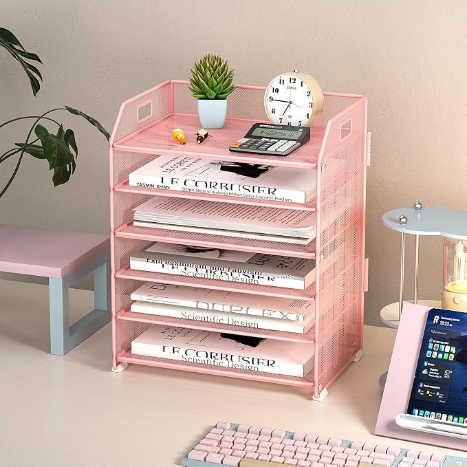 6 Tier Paper Organizer Letter Tray, Metal Mesh Paper Tray Organizer - Image 4