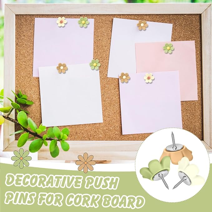 Sawysine 60 Pcs Cute Push Pins Decorative Push Pins Thumb Tacks Colorful Flower - Image 5