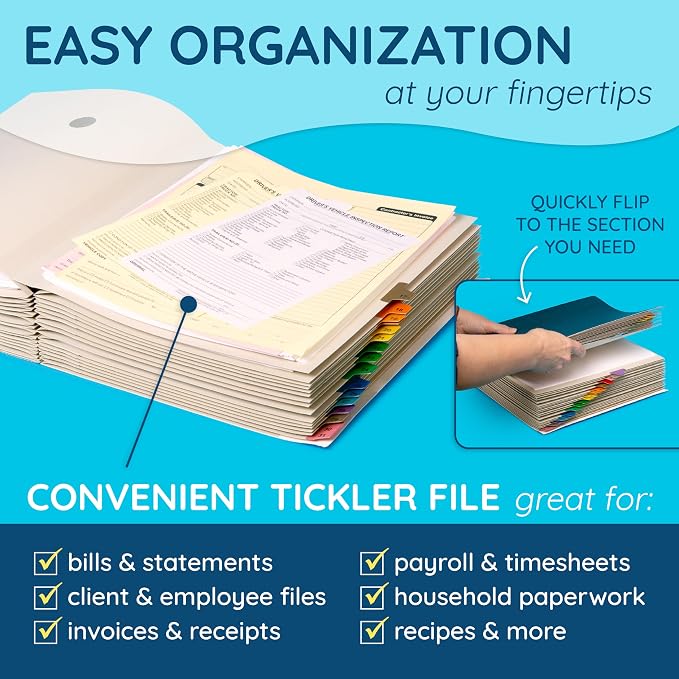 Blue Summit Expanding 1-31 Desk File Sorter, 31 Day Accordion File Organizer - Image 2