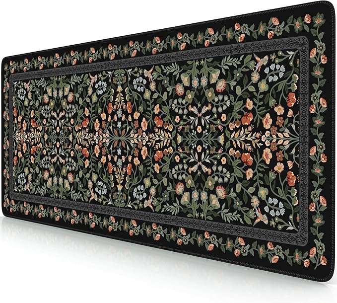 iCasso Aesthetic Floral Desk Mat, L Mouse Pads, Anti-Slip Retro Mousepad by iCasso