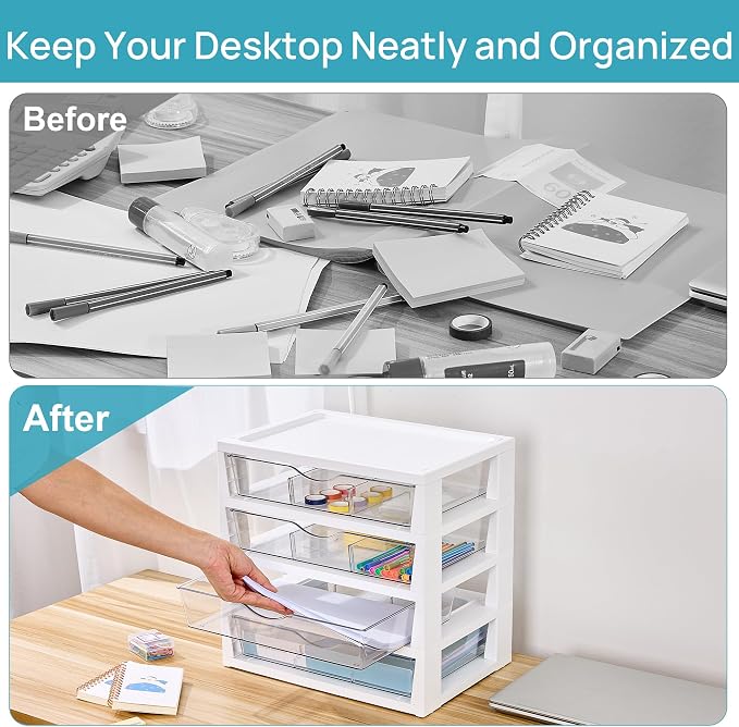Vtopmart Clear Plastic Desk Organizer, 4-Tier Assemble Desktop File Organizer - Image 4