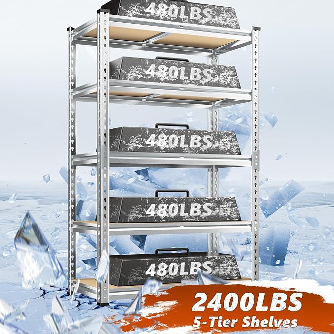 REIBII Garage Shelving, 5 Tier Storage Shelves Load 2400LBS, Adjustable Garage - Image 3