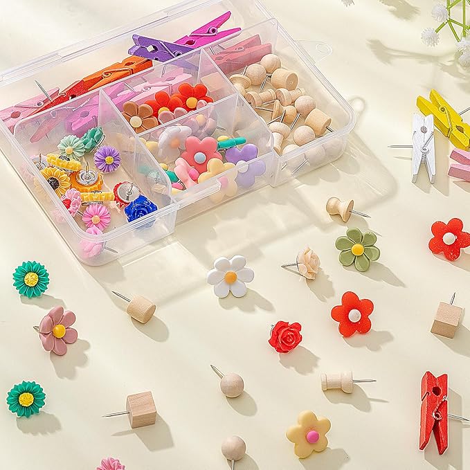 78 Pieces Cute Push Pins for Bulletin Board, Flower Decorative Push Pins | - Image 3