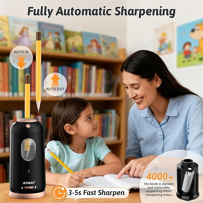 AFMAT Electric Pencil Sharpener, Auto in & Out, Fully Automatic Pencil Sharpener - Image 2