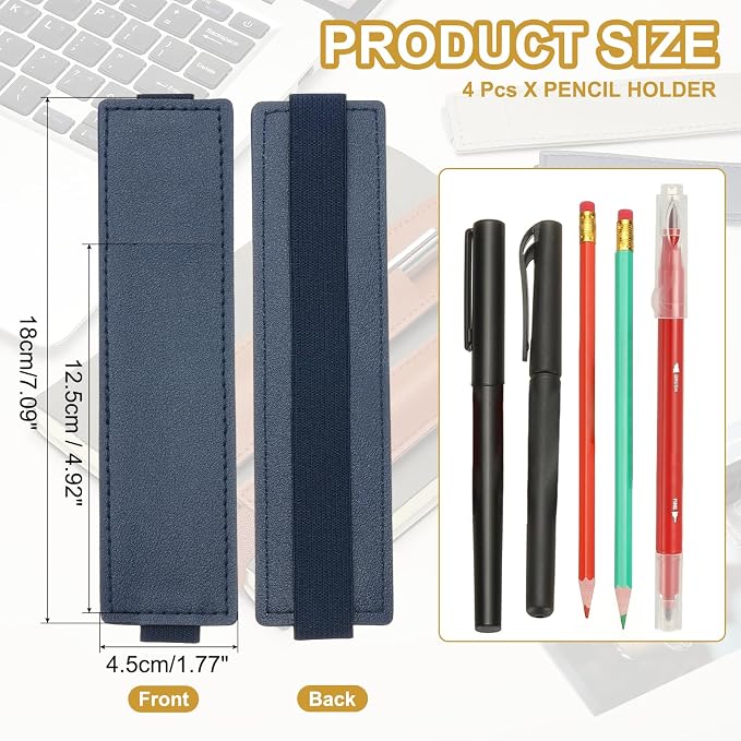 PATIKIL 4Pcs Elastic Notebook Pen Holder, Adjustable Hold 2 Pen Holder PU - Image 2