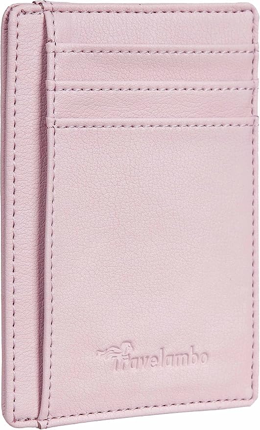 Travelambo Front Pocket Minimalist Leather Slim Wallet RFID Blocking Medium Size by Travelambo
