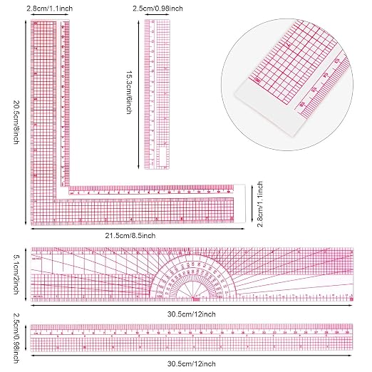 Pelopy 4 Pieces Clear Sewing Ruler Plastic Grid Transparent Ruler Plastic - Image 2
