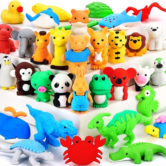 URSKYTOUS 34Pcs Animal Erasers Bulk Cute Desk Pets Kids Puzzle Erasers Take - Image 9