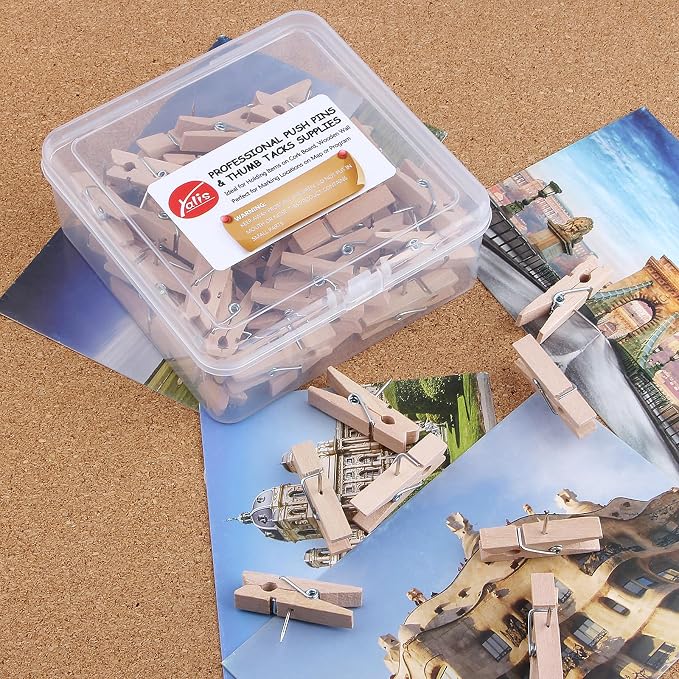 Wooden Push Pin Clips 50 Pcs, Pin Clips Creative Paper Clips - Image 5