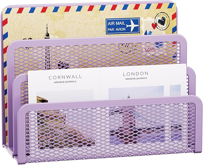 Marbrasse Mail Organizer for Desk, 3-Slot Mesh Metal Mail Holder countertop by Marbrasse