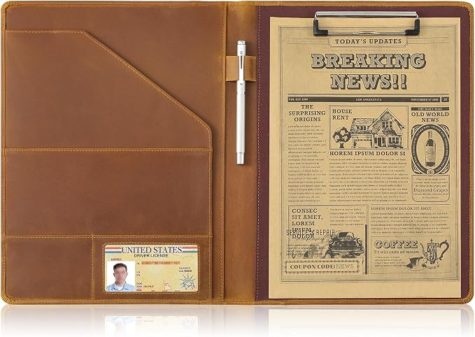 Jack&Chris Leather Portfolio, A4 Document Folder Legal Pad Padfolio, by JackChris