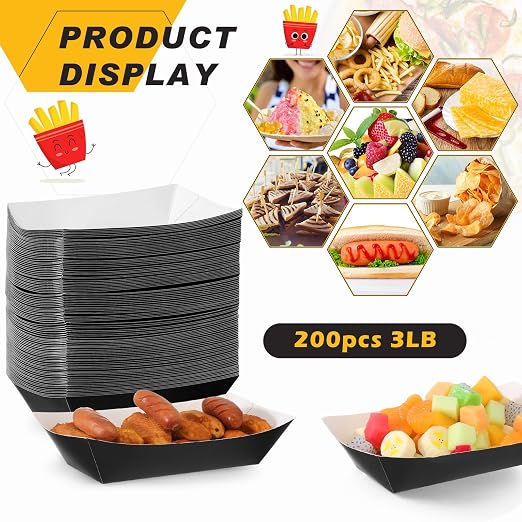 Yinkin 200 Pcs Paper Boat Disposable Graduation Food Trays Nacho Trays Kraft - Image 3