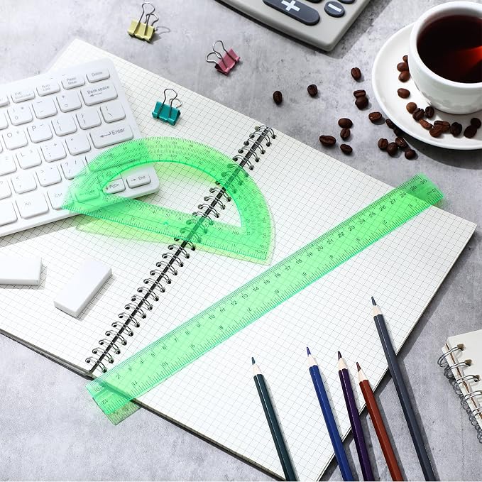 Zonon 2 Pcs 12 Inch Clear Ruler and 6 Inch Plastic Protractor Set, Dual Scale - Image 6