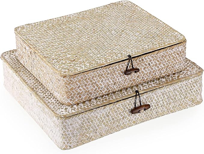 Hipiwe Set of 2 Flat Woven Wicker Storage Bins by Hipiwe