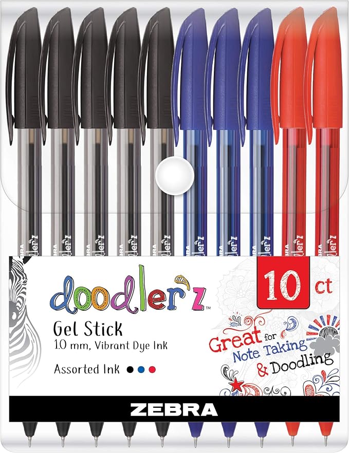 Zebra Pen 41970 Doodlerz Gel Stick Pens, Bold Point, Vibrant Dye Ink by ZebraPen