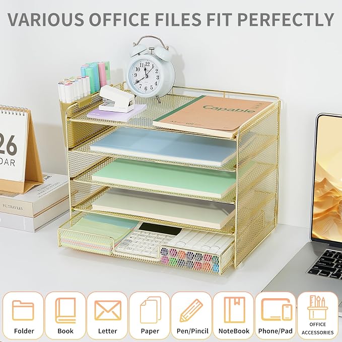 LEKETREE Desk Organizers and Accessories, 5-Tier Paper Letter Tray Organizer - Image 4