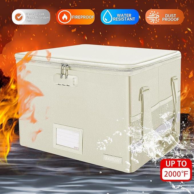 ENGPOW File Box with Lock, Fireproof Document Box with Zipper Lid, Collapsible - Image 5