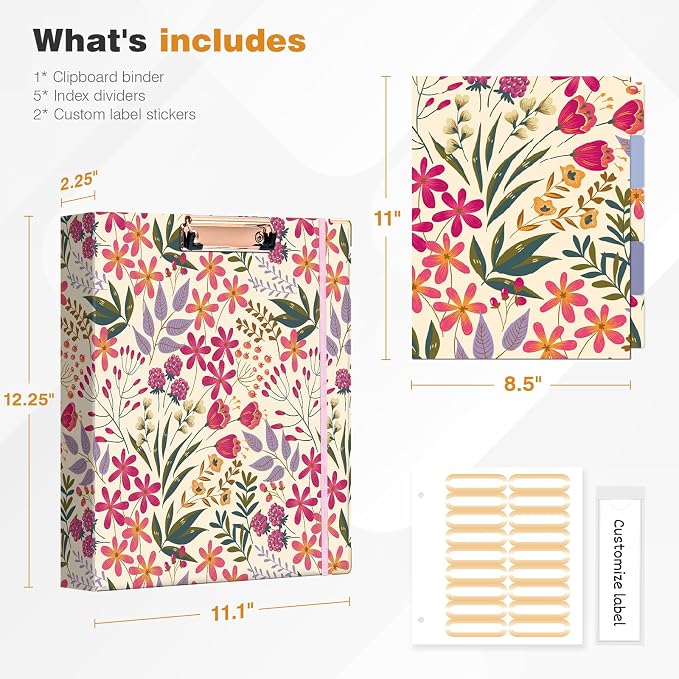 Ospelelf 3 Ring Binder, 1.5 Inch, Cute Floral Binder - Image 3