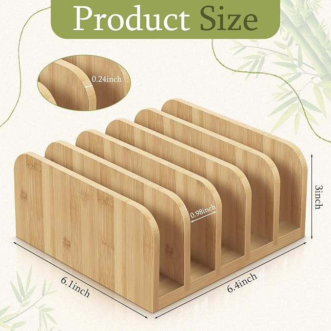 Lineshading Bamboo Letter Organizer, 5 Compartments Desk Mail Organizer - Image 3