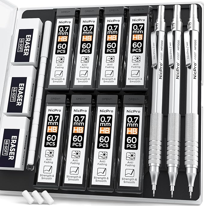 Nicpro 0.7 Metal Mechanical Pencil Set by Nicpro
