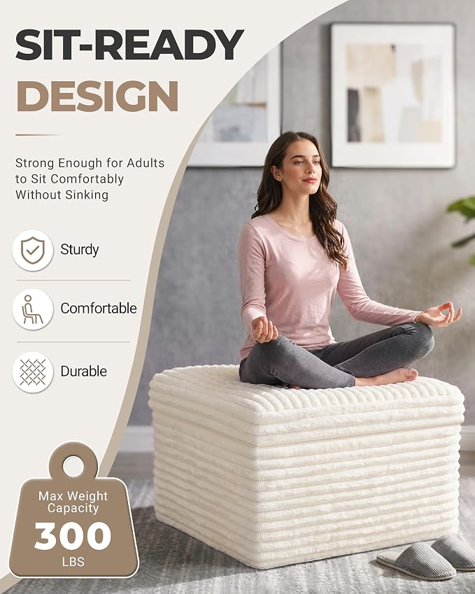 23.6in Pouf Ottoman, Corduroy Ottoman Foot Rest - Image 3