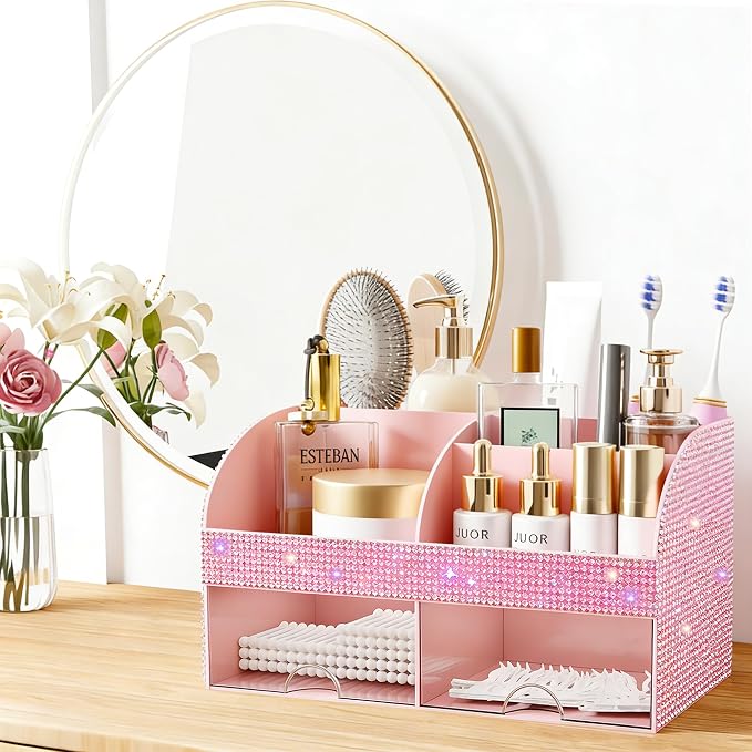 Bling Makeup Organizer with Drawers, Cosmetic Storage - Image 2