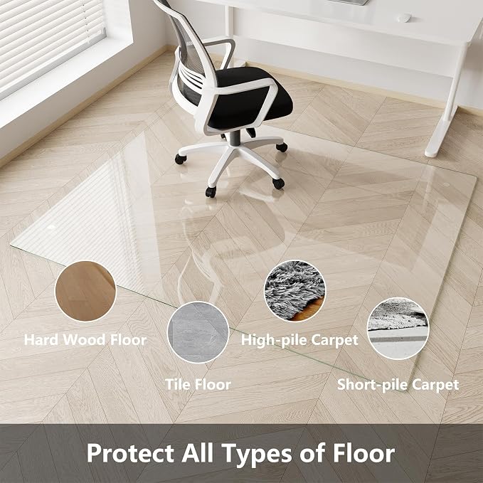 Koonmi Chair Mat for Carpet, Tempered Glass 48"x72" Office Chair Mat, Glass - Image 5