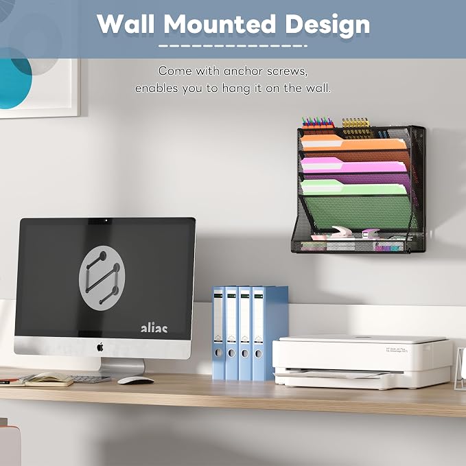 Jakyitvi Wall Mounted File Organizer, Metal Frame Mesh Desktop Sorter | 5-tier - Image 4