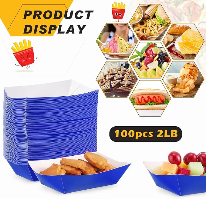 Yinkin 100 Pcs 2lb Paper Food Trays Boat 2lb Disposable Nacho Trays Kraft Paper - Image 3