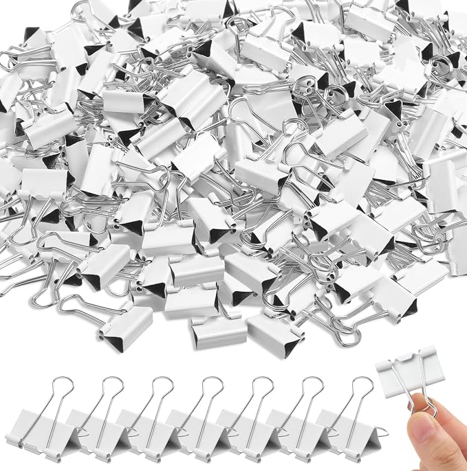 Jetec 100 Pack 0.6in/15mm White Metal Binder Clips Bulk Medium Reusable Fold by Jetec