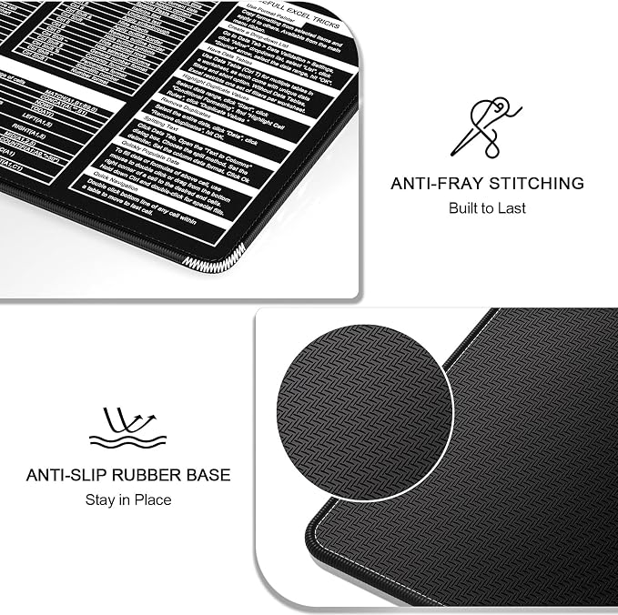 Excel Shortcut Keys Mouse Pad, Large Extended XL XXL Cheat Sheet Gaming Mouse - Image 6