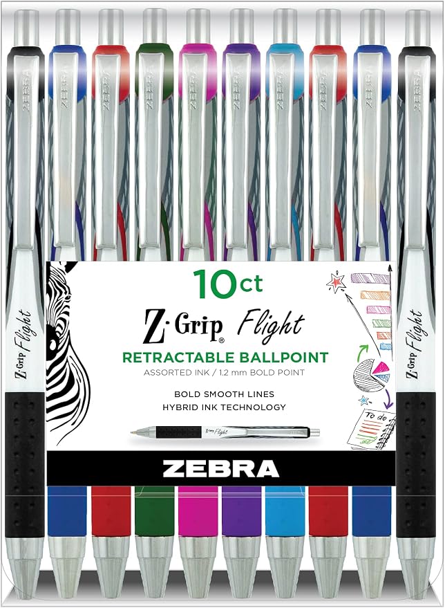 Zebra Pen Z-Grip Flight Retractable Ballpoint Pen, Bold Point 1.2mm, School by ZebraPen