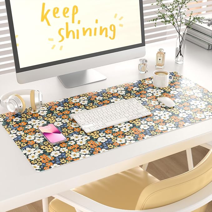 Colorful Star Large Mouse Pad, Floral Desk Mat Office Supplies, Waterproof Faux - Image 2