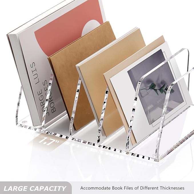 SANRUI Acrylic Mail Sorter Desktop Organizer, 5 Compartments Clear Small File - Image 7