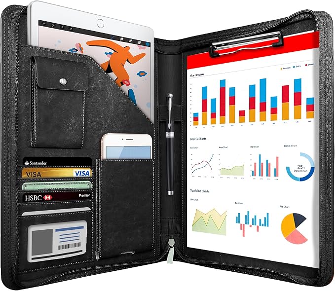 Zippered Padfolio Organizer, WRIYES Leather Planner Binder, 10.2 Inch Portfolio by WriyesOffical