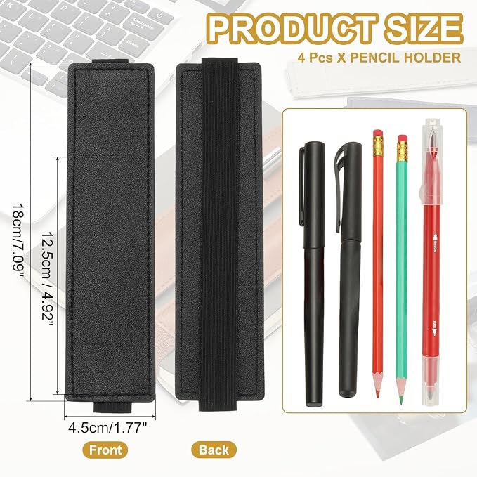 PATIKIL 4Pcs Elastic Notebook Pen Holder, Adjustable Hold 2 Pen Holder PU - Image 2