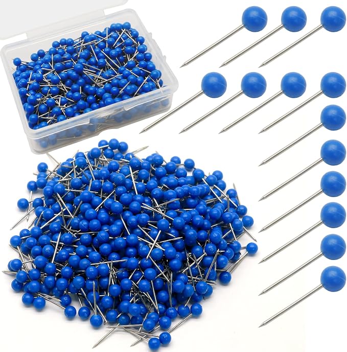 500Pcs Blue Map Pins, 1/8 Inch Map Tacks, Round Ball Head Map Push Pins by Auvotuis