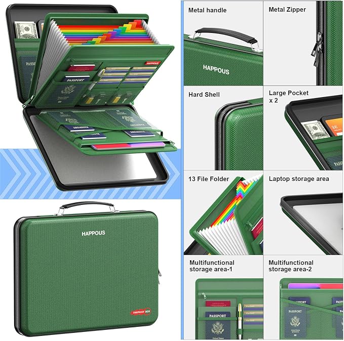 Fireproof Document Organizer, Fireproof Document Box | Portable Hard-Shell - Image 4