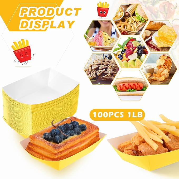 Yinkin 100 Pcs Paper Food Trays Boat 1 lb Disposable Nacho Trays Taco Chip - Image 3