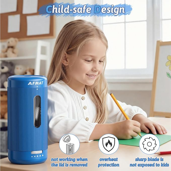 AFMAT Electric Pencil Sharpener, Auto in & Out, 5 Nibs, 7K+ Uses, Fully - Image 7