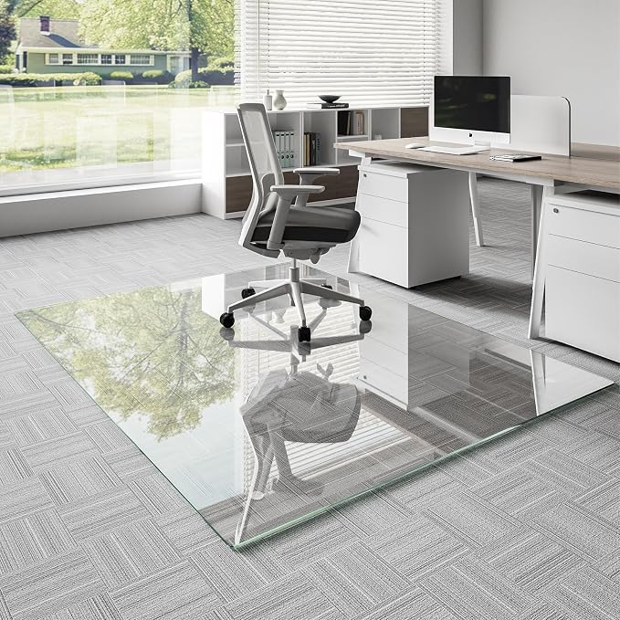 Koonmi Glass Chair Mat for Carpet, Tempered Glass 50"x65" Office Chair Mat by KOONMI