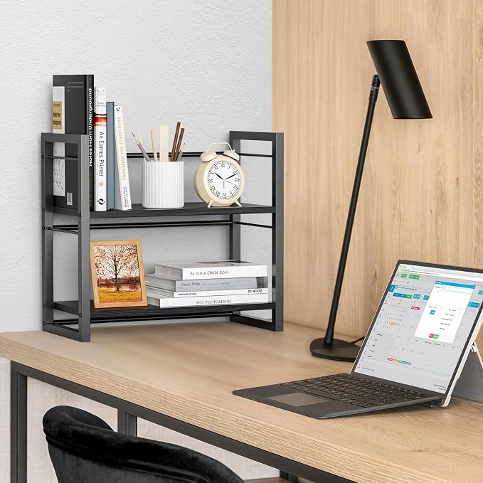 Office Desk Shelf Organizer, Wood Desktop Bookshelf Supplies Storage Rack - Image 5