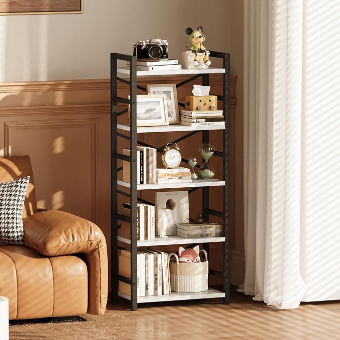Homeiju Organization and Storage, 5 Tier Bookshelf, Tall Bookcase - Image 5