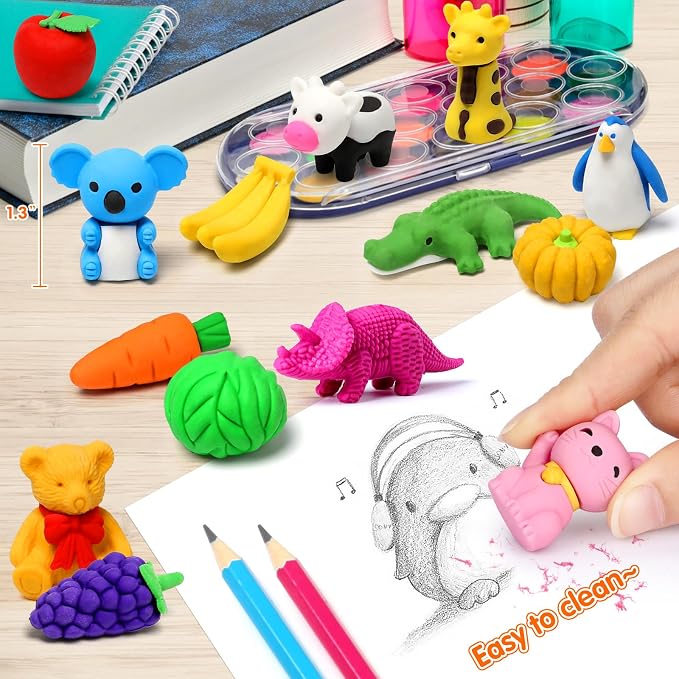 40 Pack Animal Erasers for Kids Bulk Desk Pets Classroom Prizes Treasure Box - Image 4