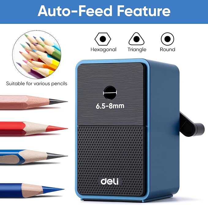 deli Manual Hand Crank Pencil Sharpener - Image 3