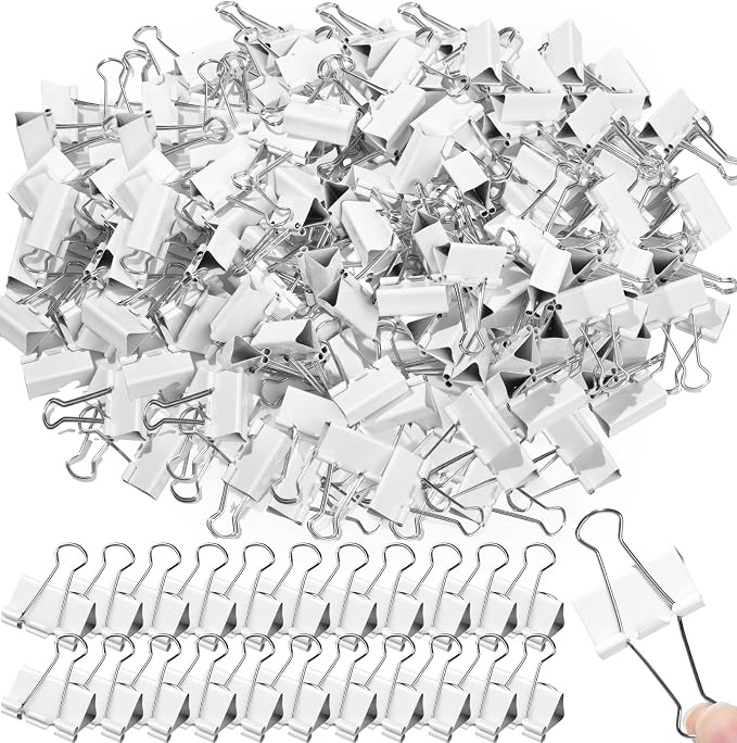 Jetec 200 Pack 1.25in/32mm White Metal Binder Clips Bulk Medium Reusable Fold by Jetec